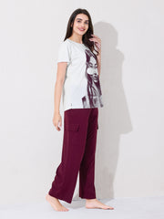 Women's Graphic Print T-shirt with Maroon Cargo Pants